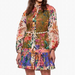 NWT Zimmermann Tropicana Floral Print Mini Dress Cotton Spliced Patchwork Belt 1
